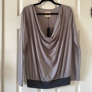 Chaser heather burnout grey deep plunge cowl neck long sleeve tee